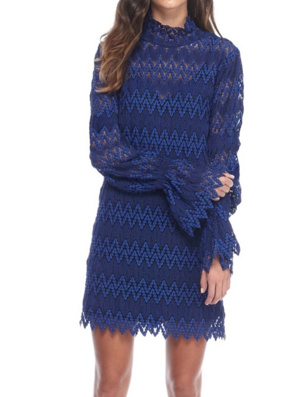 Free People Women's Simone Crochet Lace Bell Sleeves Mini Dress, Blue, Size XS
